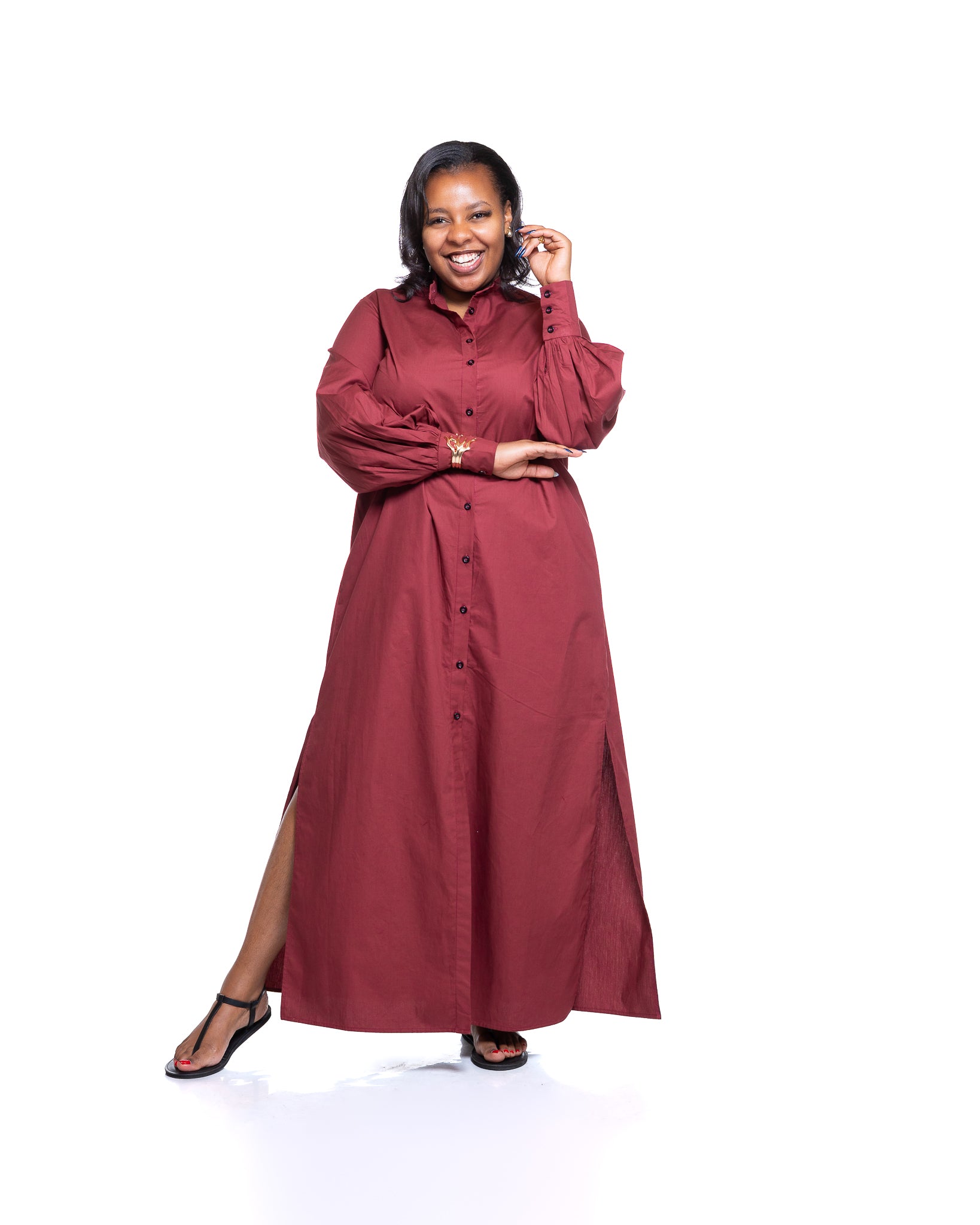 Pemba Maxi Shirt Dress In Burgundy